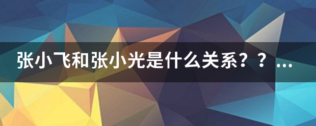 张小飞和张小光是什么关系？？长的咋着像捏？？